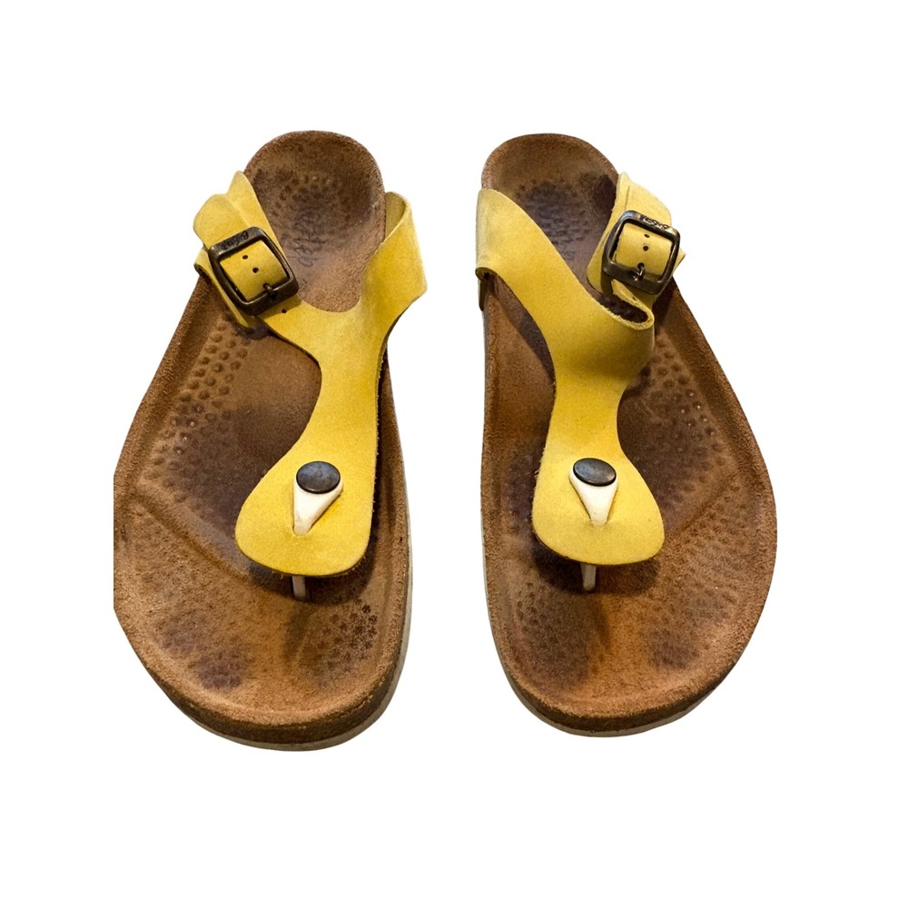Biostep Womens Yellow Leather Cork Footbed Thong Sandals Made in Spain Size 9.5